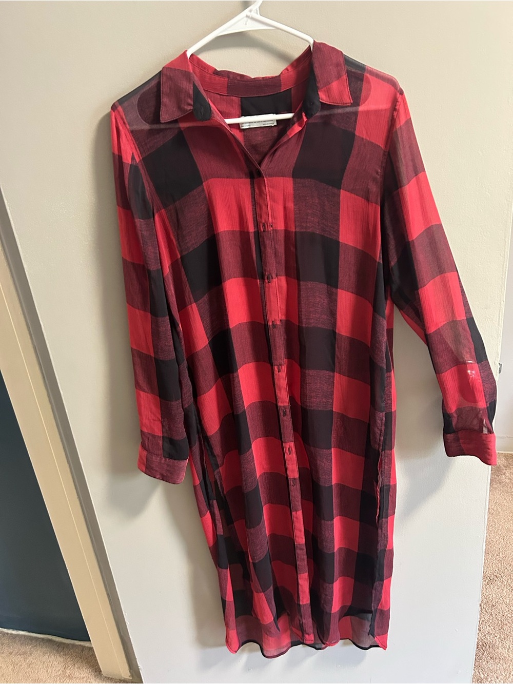 Zara Red Black Buffalo Plaid Sheer Shirt Dress Tunic Women’s medium
